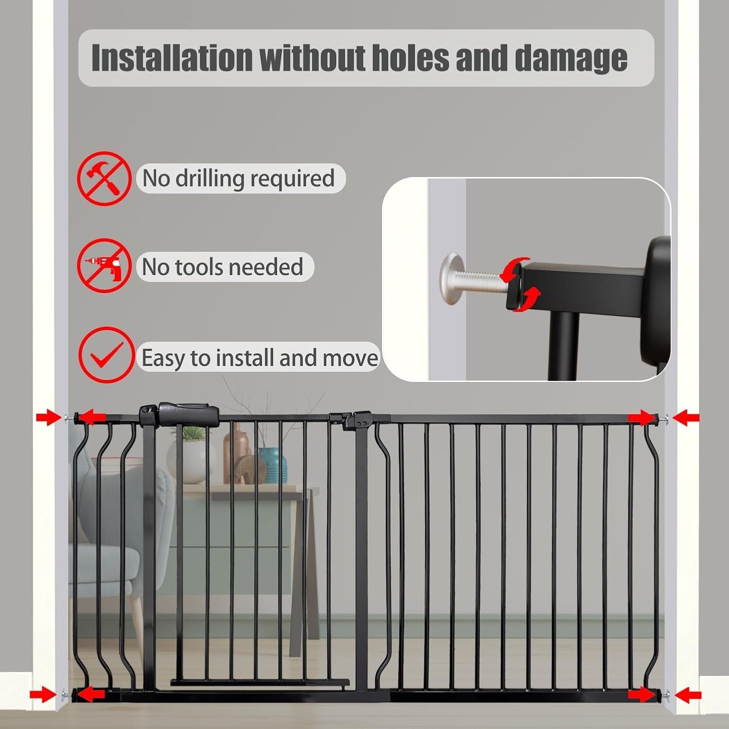Easy Install Extra Wide Baby Gate 48-52.7" - Auto-Close Safety for Kids & Pets