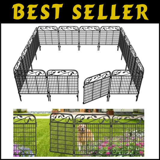 4 Pack Heavy Duty 44" High Rustproof Decorative Garden Fence Panels - 12ft Long