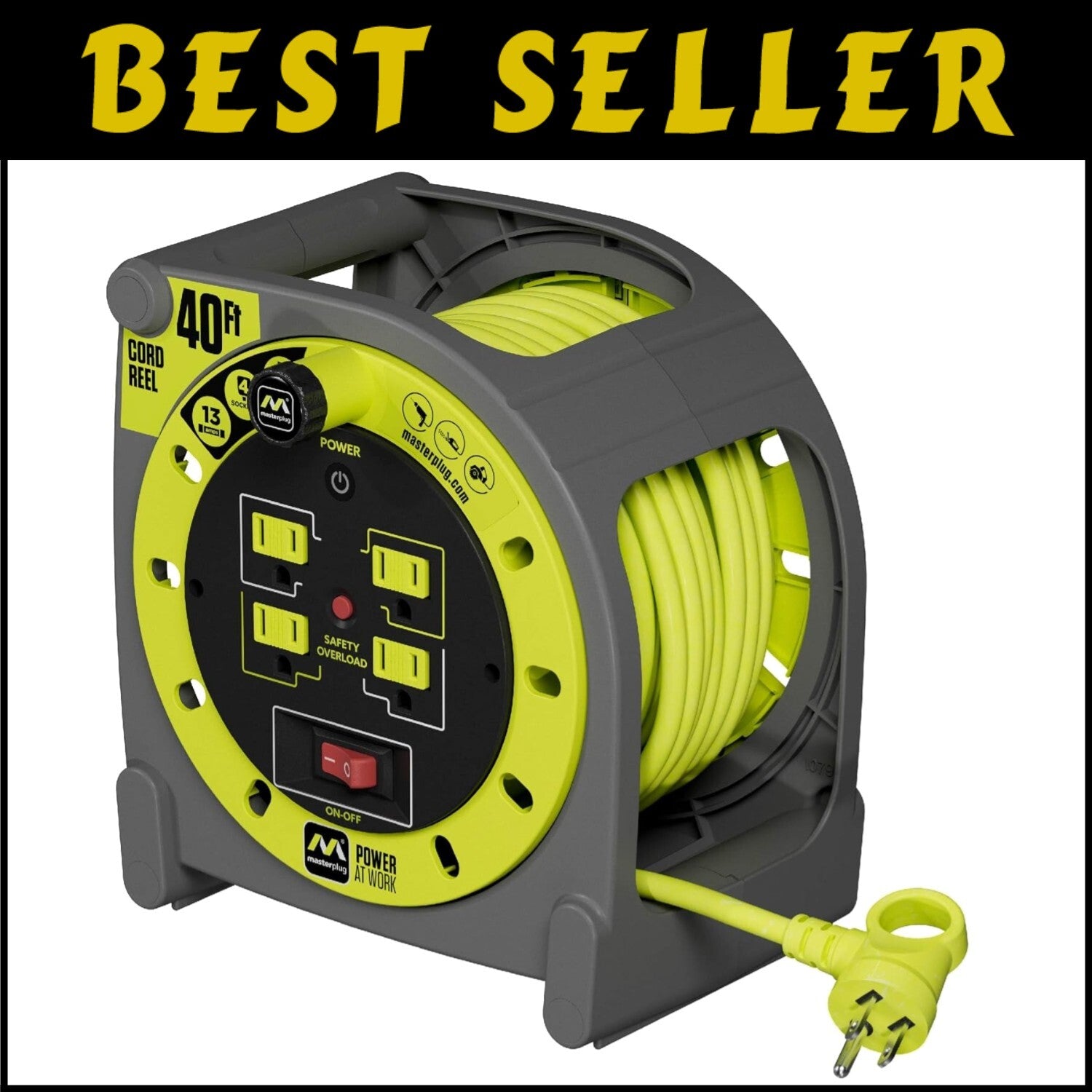 Portable 40ft Case Cord Reel with Safety Breaker and Manual Power Switch