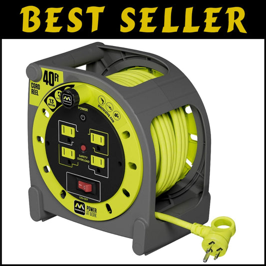 Portable 40ft Case Cord Reel with Safety Breaker and Manual Power Switch