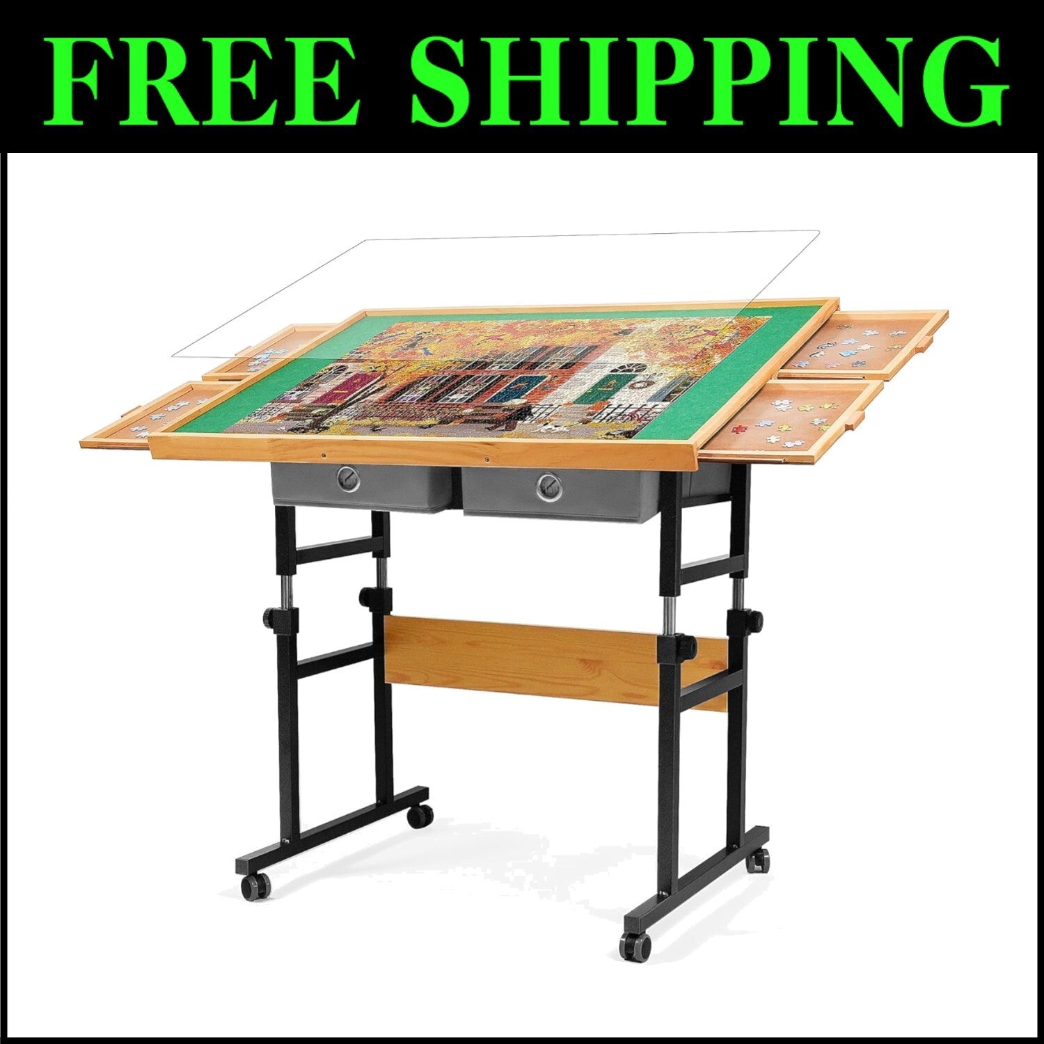 Mobile and Versatile Puzzle Table with 45° Tilt & Drawers for Easy Organization