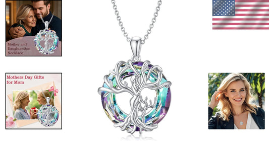 Mother-Daughter Tree of Life Pendant Necklace – Sterling Silver & Crystal Gift