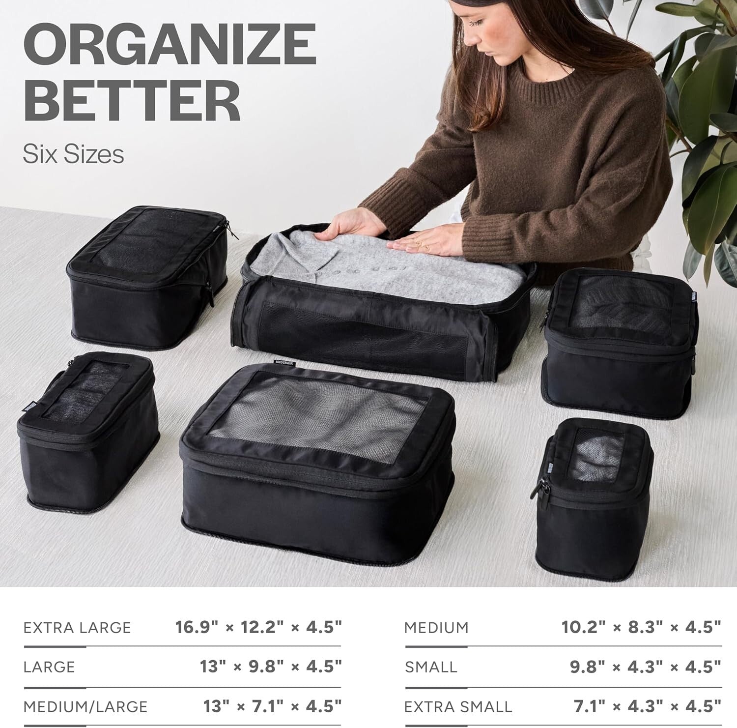 Durable Nylon Packing Cubes - Lightweight 6-Pack Luggage Organizers for Travel
