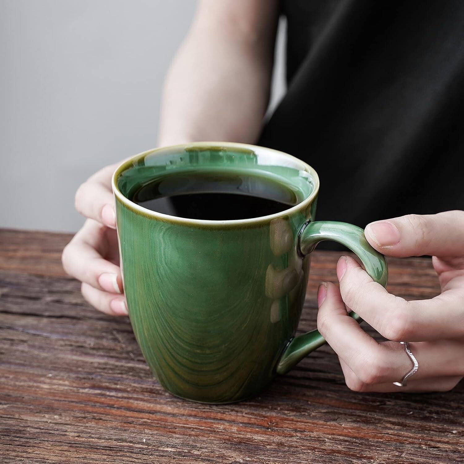 Chic 12 oz Stackable Coffee Mugs - Dishwasher & Microwave Safe, Unique Glaze