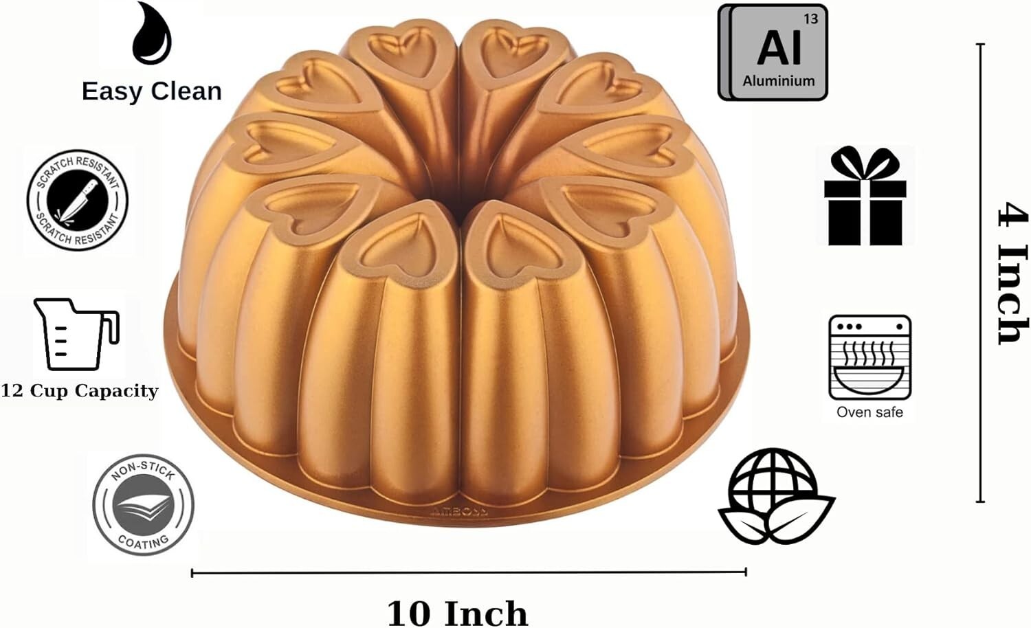 Elegant 10-Inch Heart Cake Pan with Titanium Coating for Easy Baking
