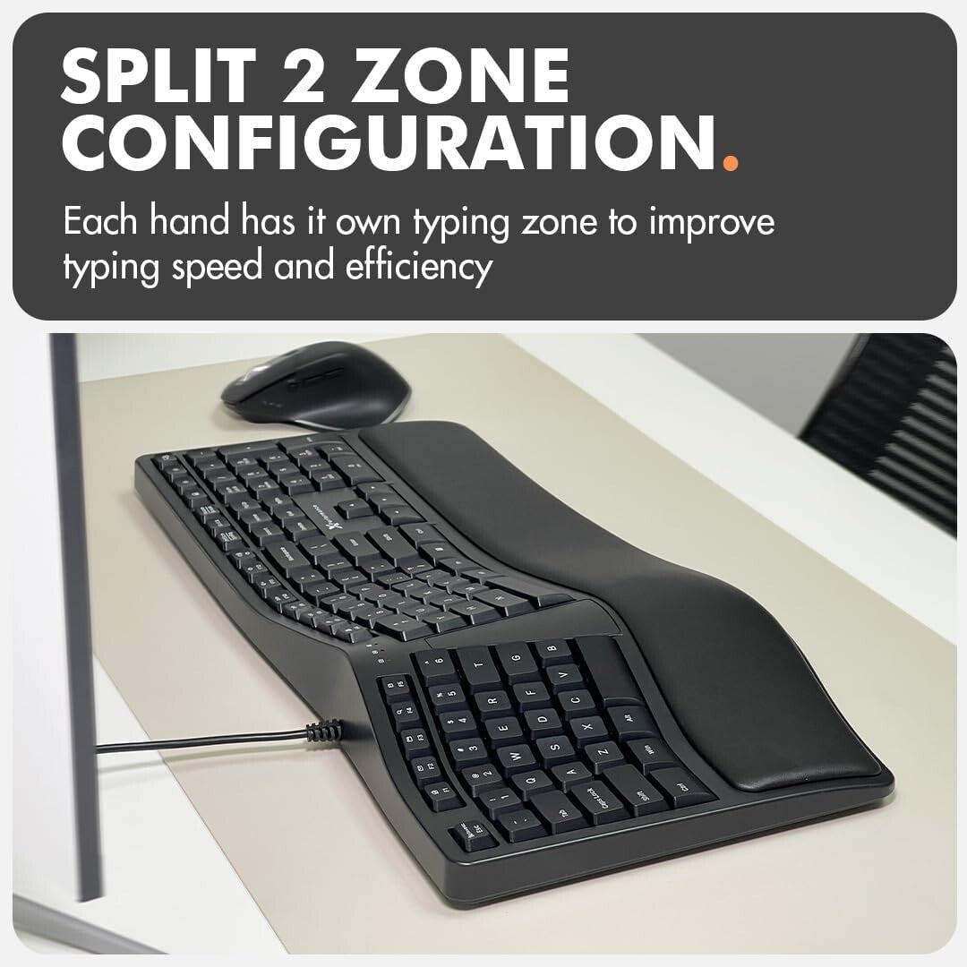 X9 Wired Ergonomic Keyboard: Cushioned Wrist Rest and 110 Keys for Productivity