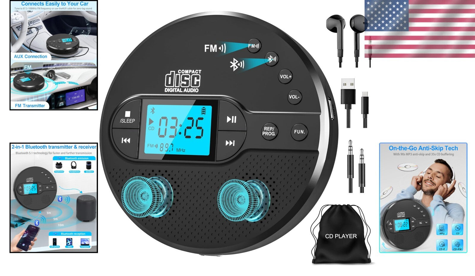 Dual Stereo Speaker CD Player with LCD Display - Perfect for Travel & Home
