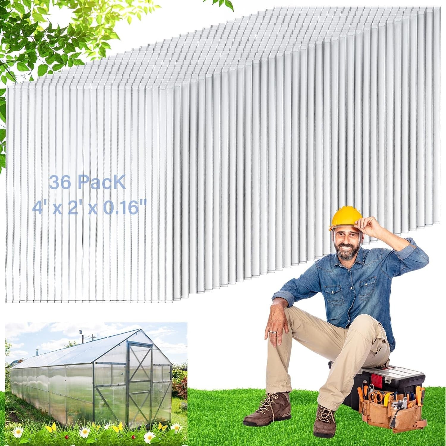 Energy-Efficient Polycarbonate Greenhouse Panels 12 Pack - 4' x 2' Easy Install