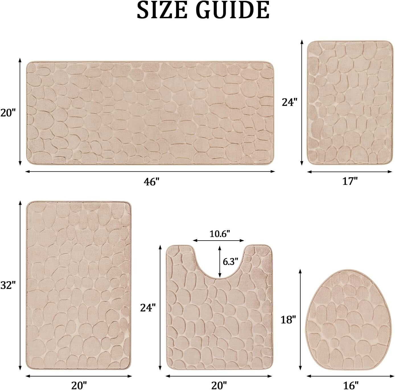 Luxurious Water-Absorbent Bath Rug Set - 5-Piece Memory Foam Khaki Collection