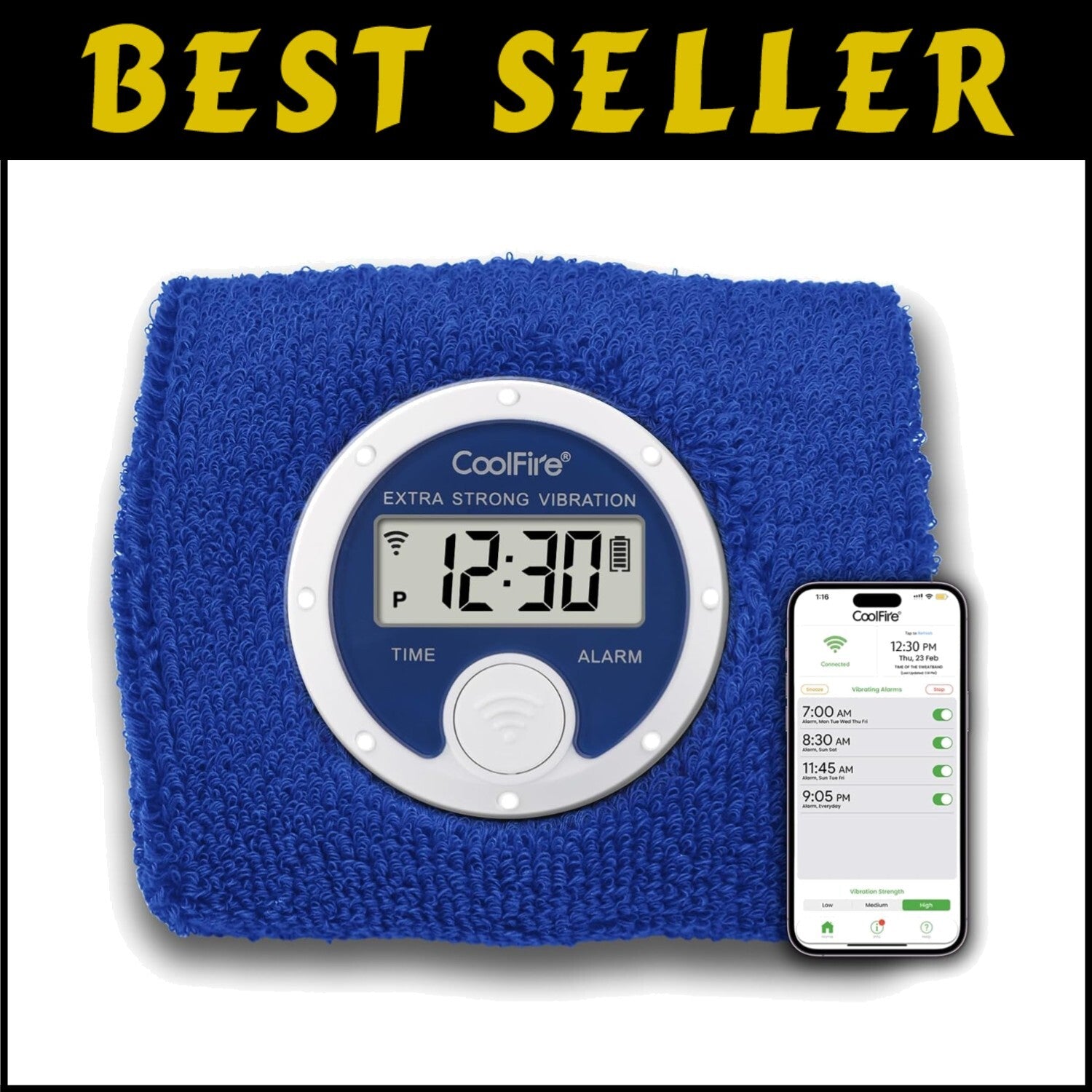 Comfortable Sweatband Vibrating Alarm Watch with Large Backlight LCD Display