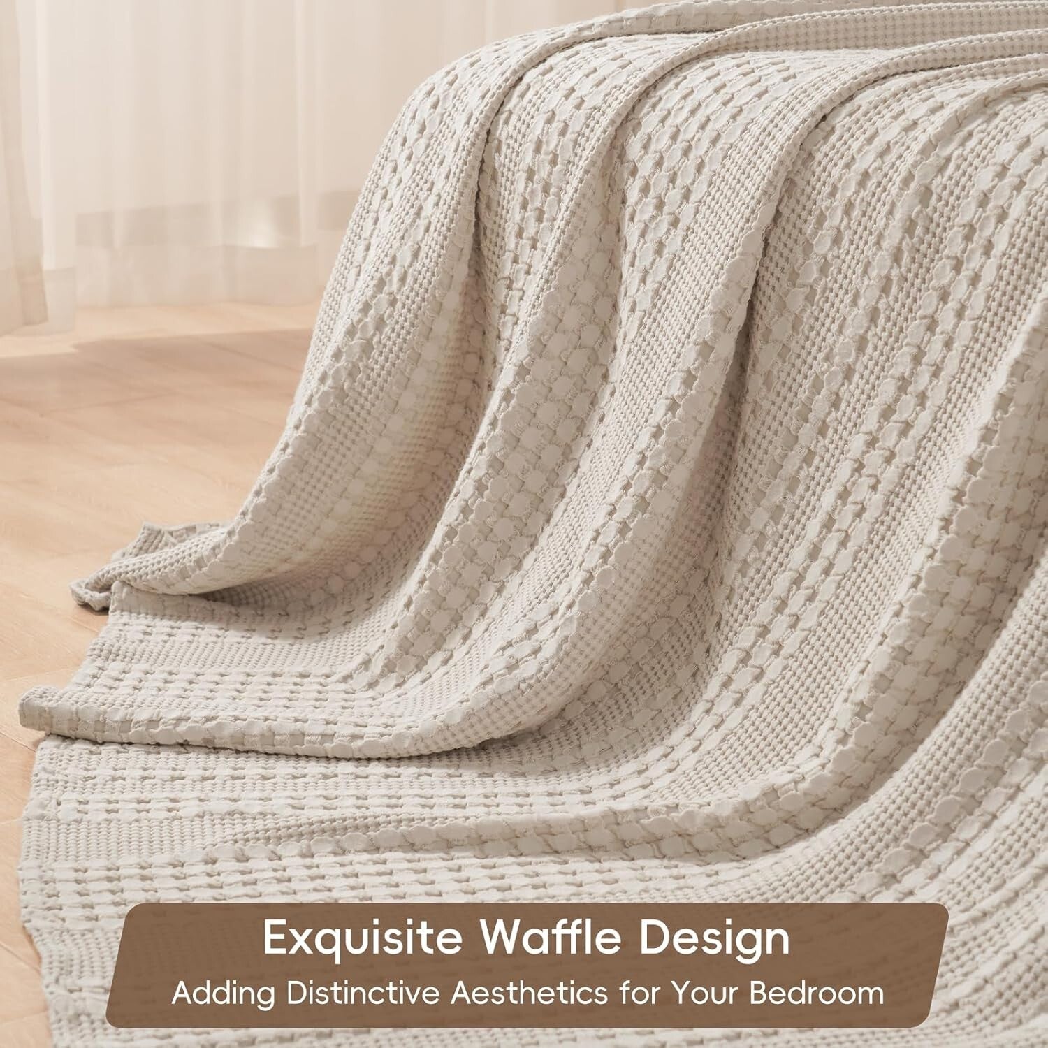 Elegant Oatmeal Waffle Weave Blanket - Soft King Size 108"x90", Machine Washable