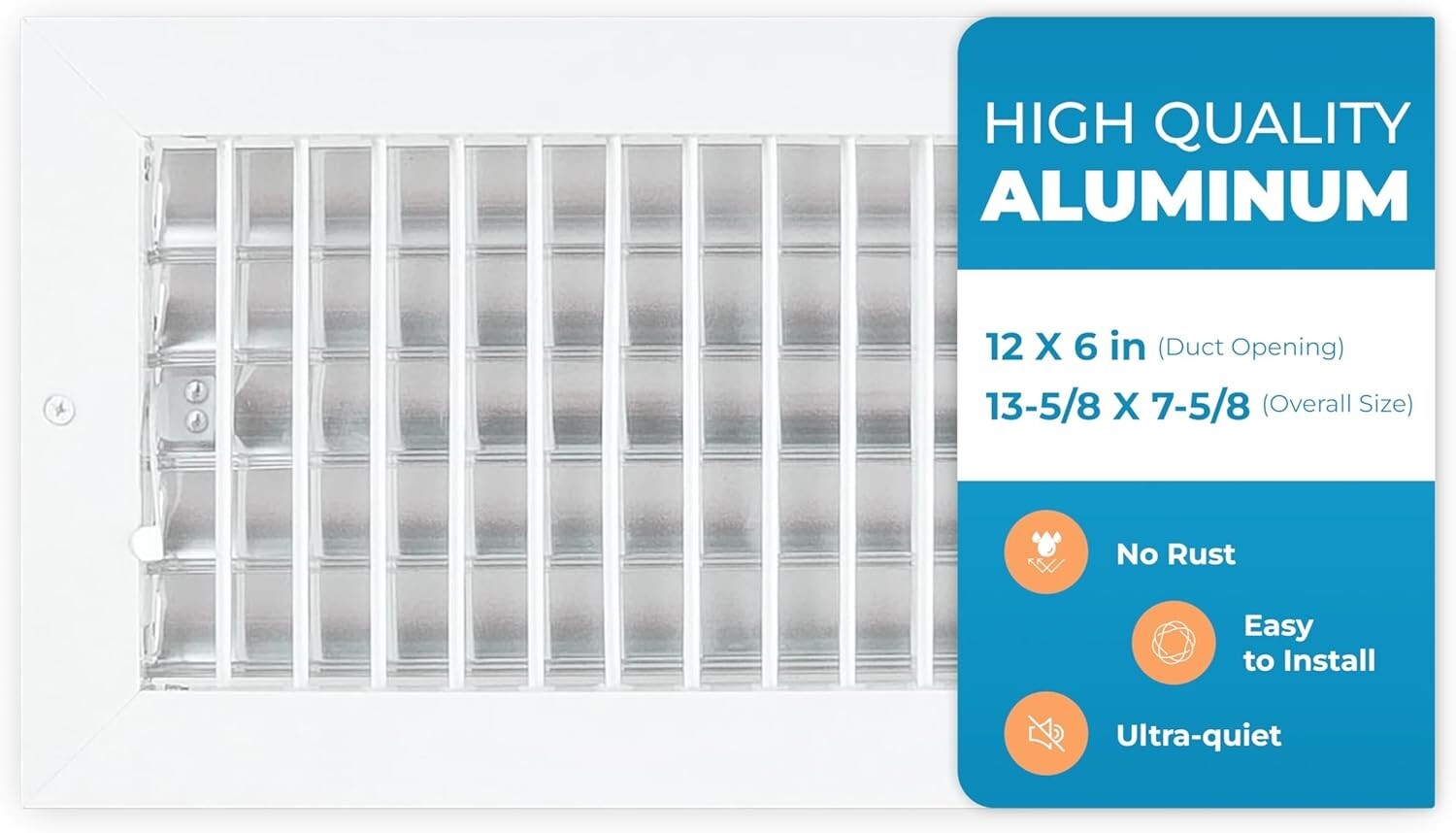 Durable Aluminum Air Vent Deflector with Adjustable Blades - 13-5/8" Overall