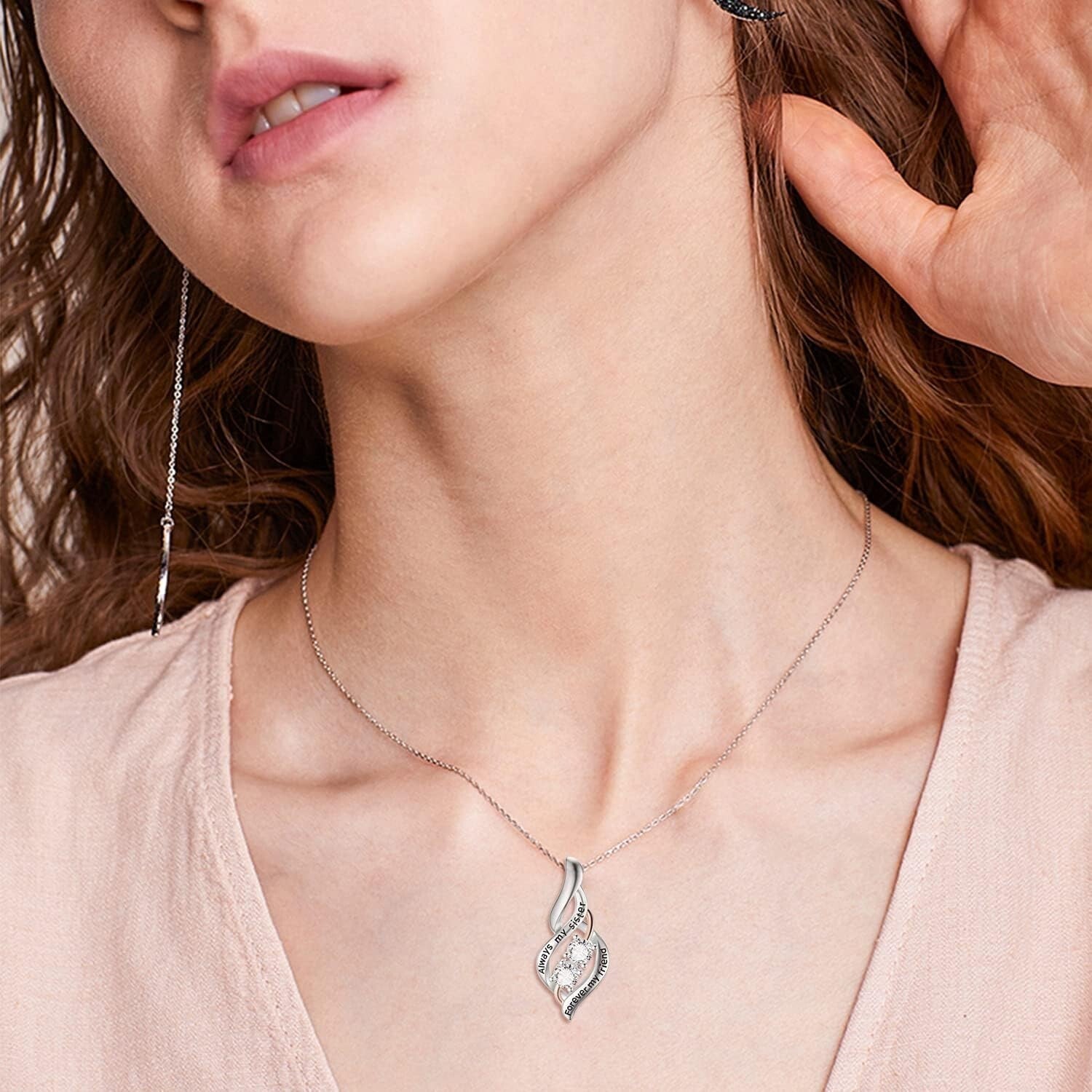 Sterling Silver Sister Necklace with Heart Pendant - Lasting Friendship Gift