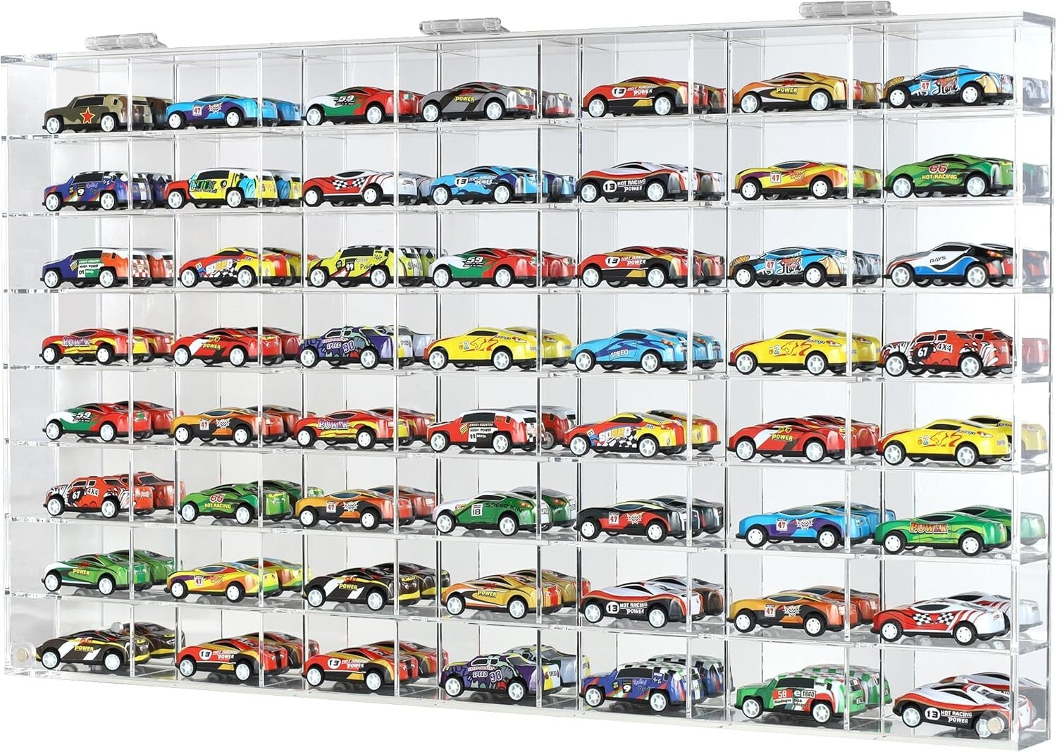 Clear Acrylic Wall-Mounted Cabinet with 56 Slots for 1/64 Scale Car Models