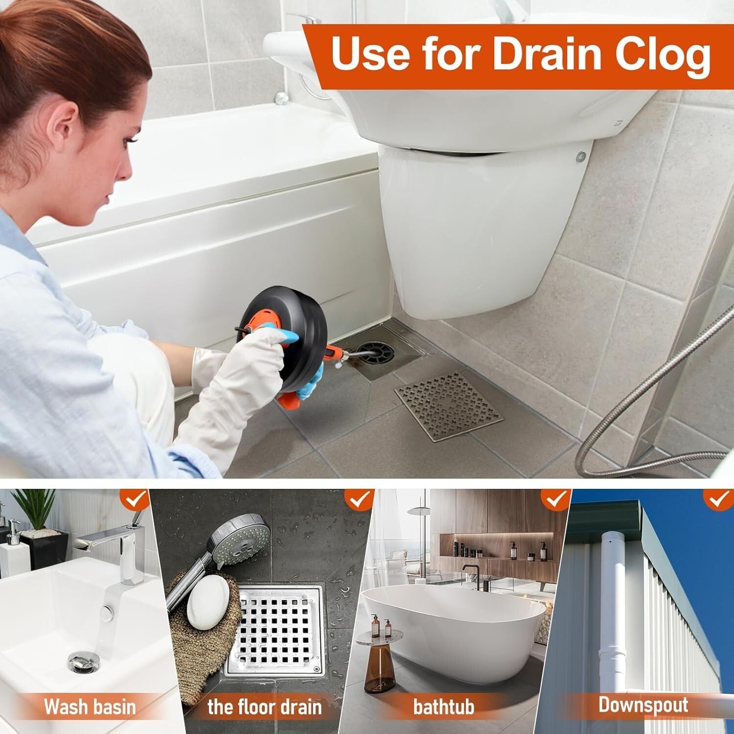 50ft Flexible Steel Drain Snake with Drill Adapter - Heavy Duty Clog Remover