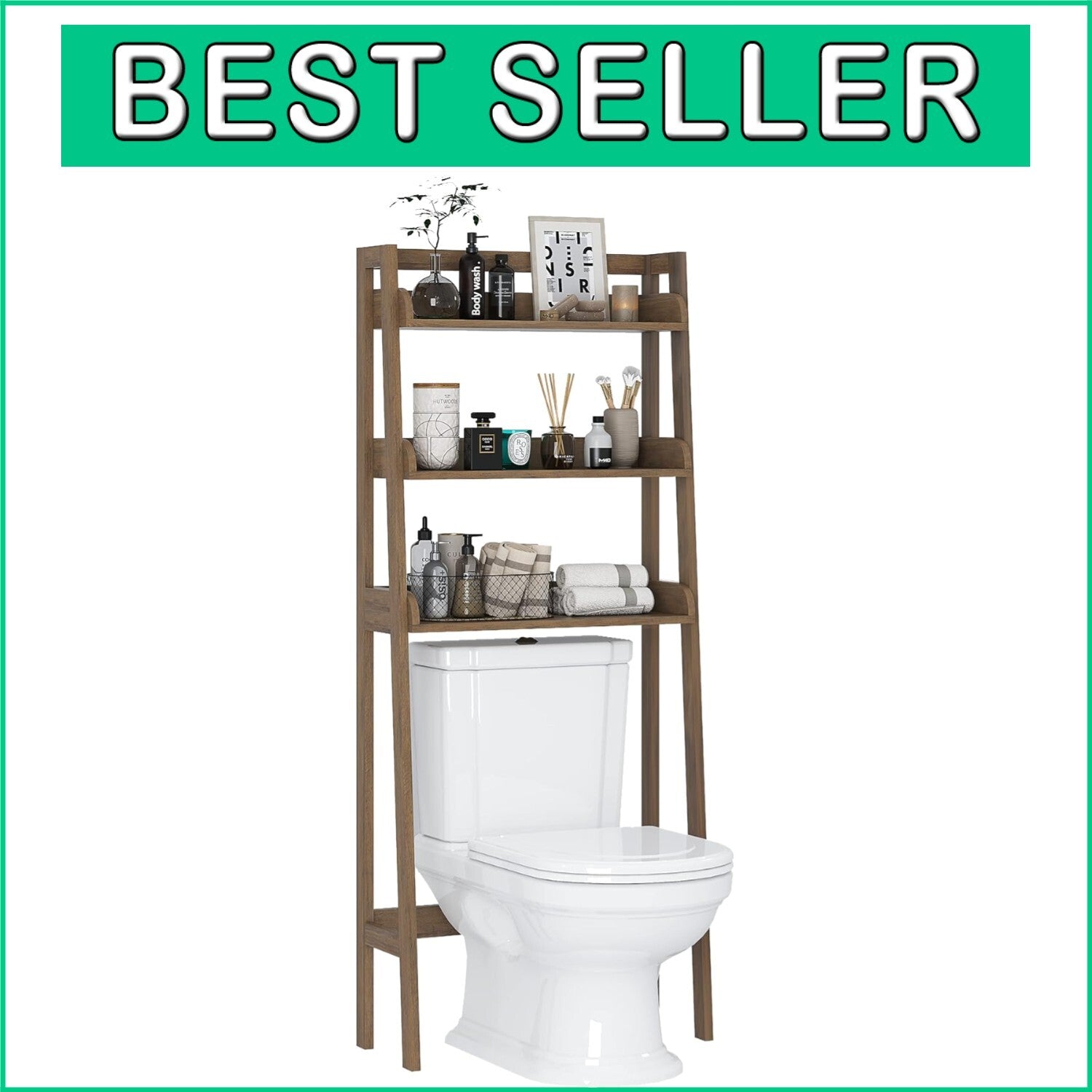 Durable 3-Tier Over Toilet Shelf - Engineered Wood Bathroom Storage Solution