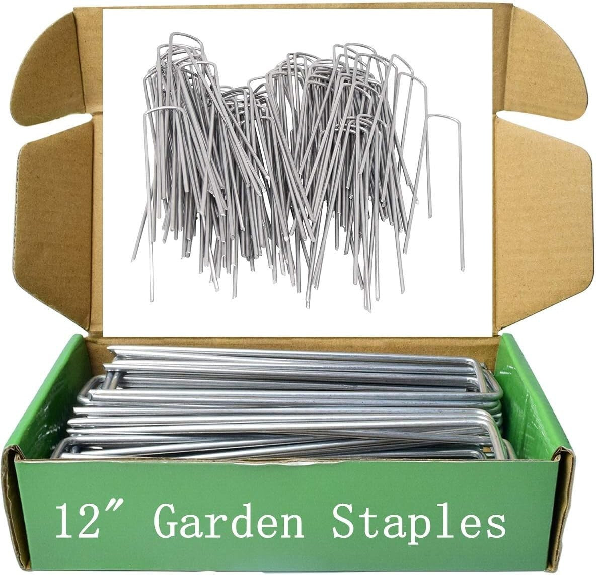 12” Heavy Duty Landscape Staples - 200 Galvanized Steel Pegs for Garden Use