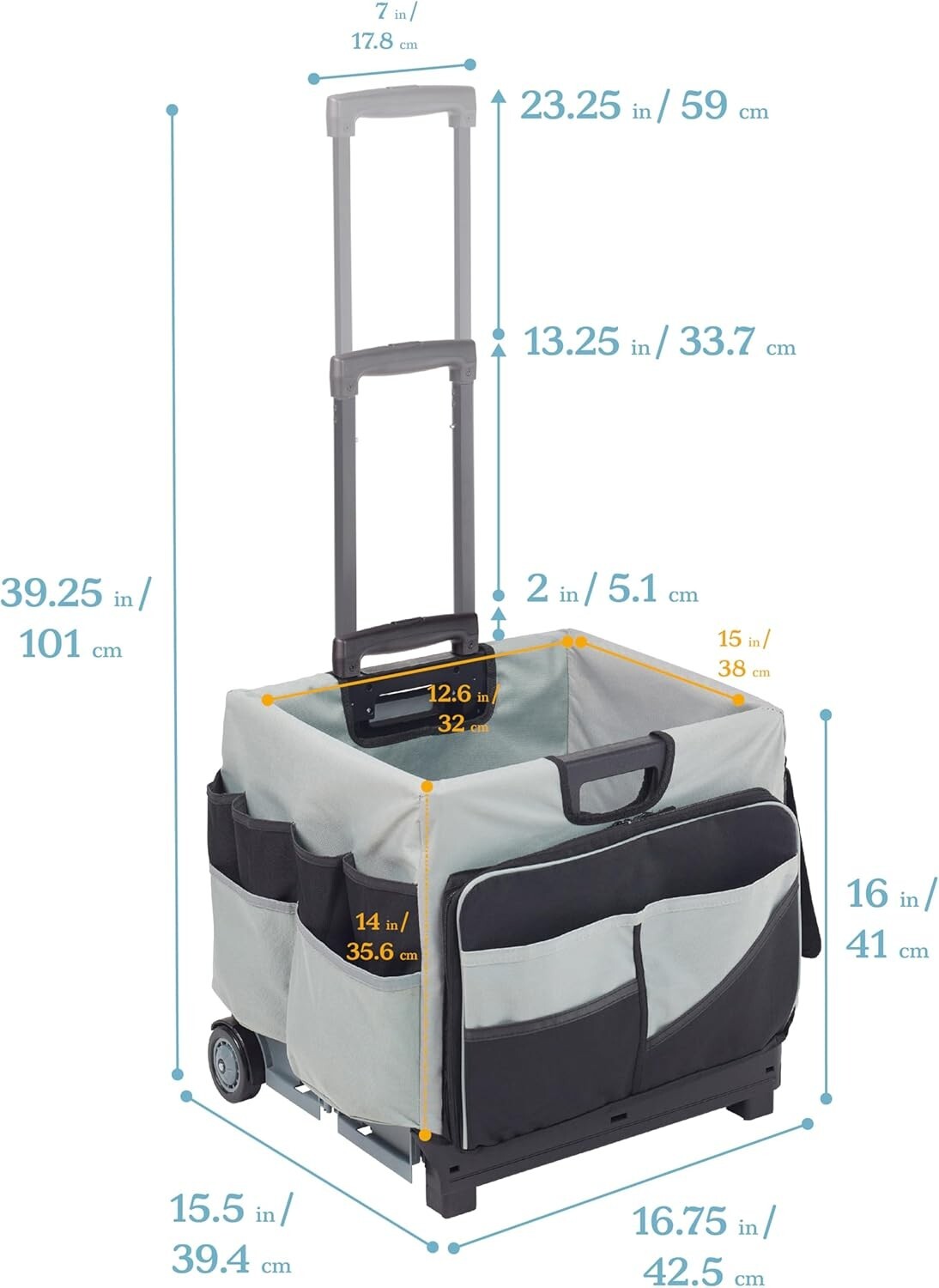 Ergonomic Rolling Storage Cart with Removable Canvas Organizer - Easy Transport
