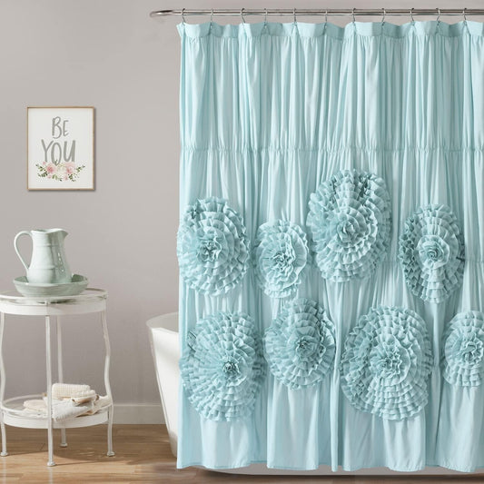 Serena Ruffle Shower Curtain, 72" x 72" in Spa Blue - Vintage Glam Decor