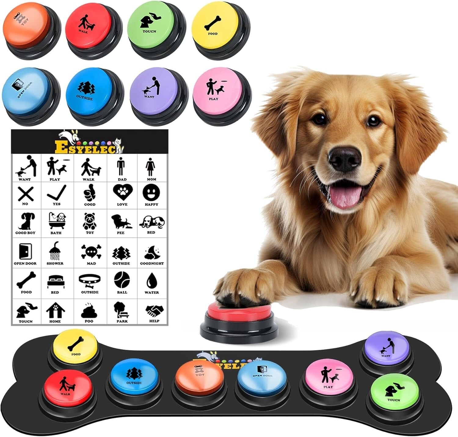 Interactive Dog Communication Button Starter Pack - 8 Colors with Scene Stickers