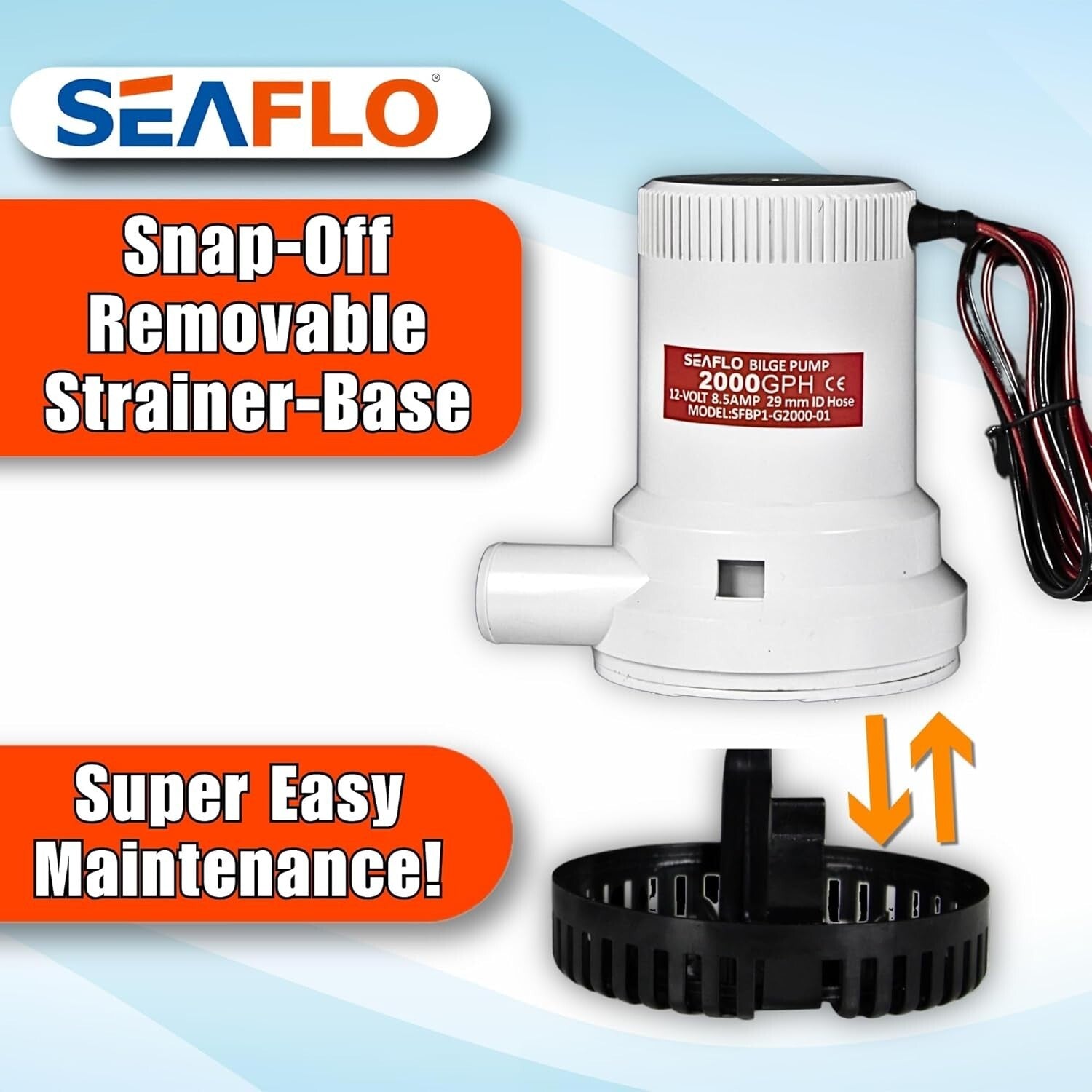 Efficient Marine Bilge Pump – 12V, 2000 GPH Flow with Stainless Steel Features