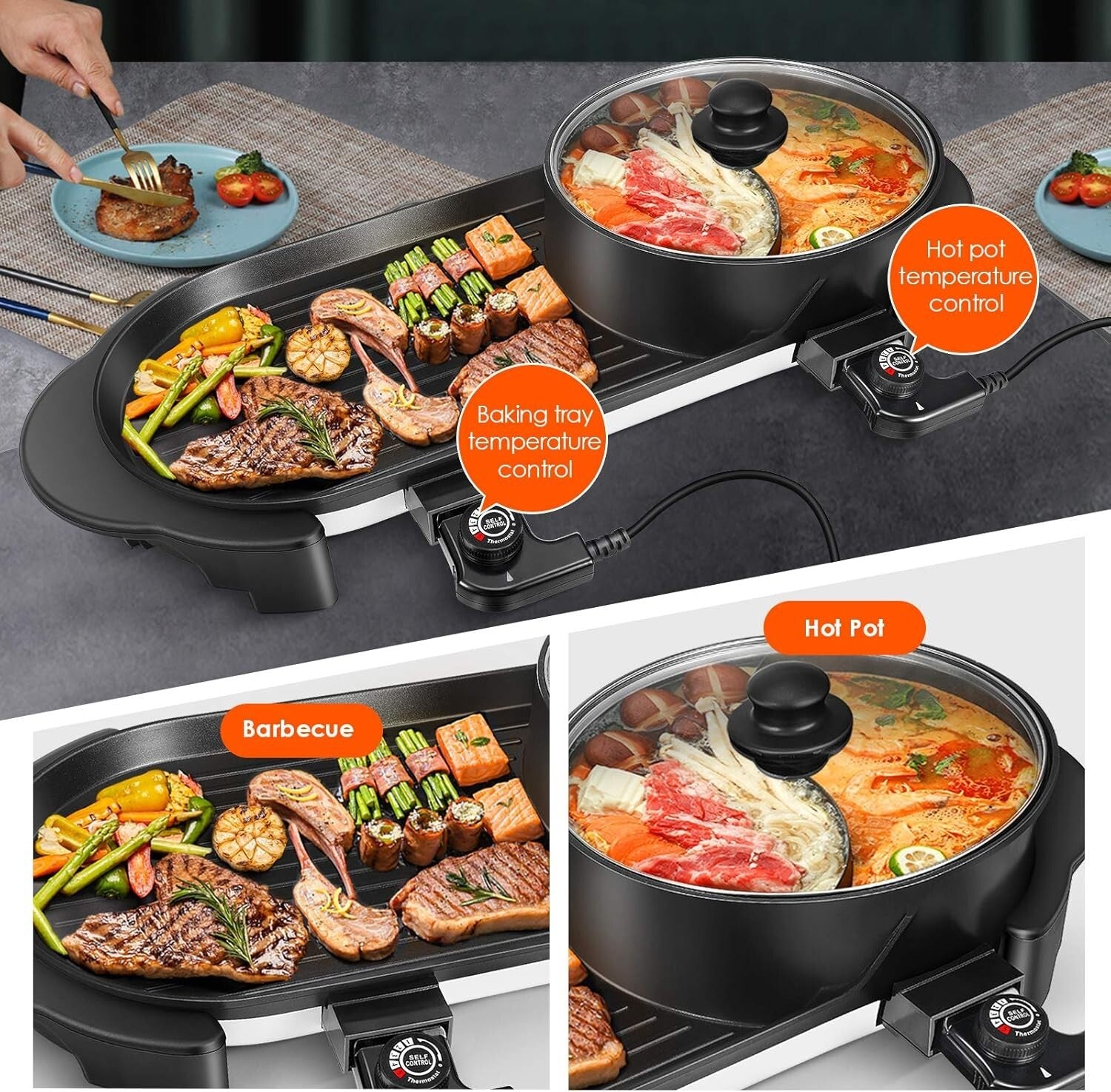 Dual Zone Hot Pot & Grill with Temperature Control - Perfect for Gatherings