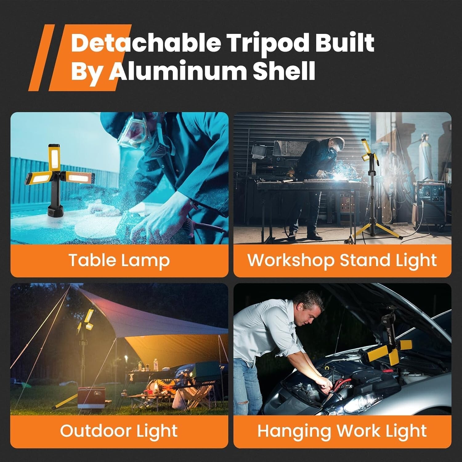 High-Power Work Light with Detachable Tripod - Ideal for Indoor & Outdoor Use