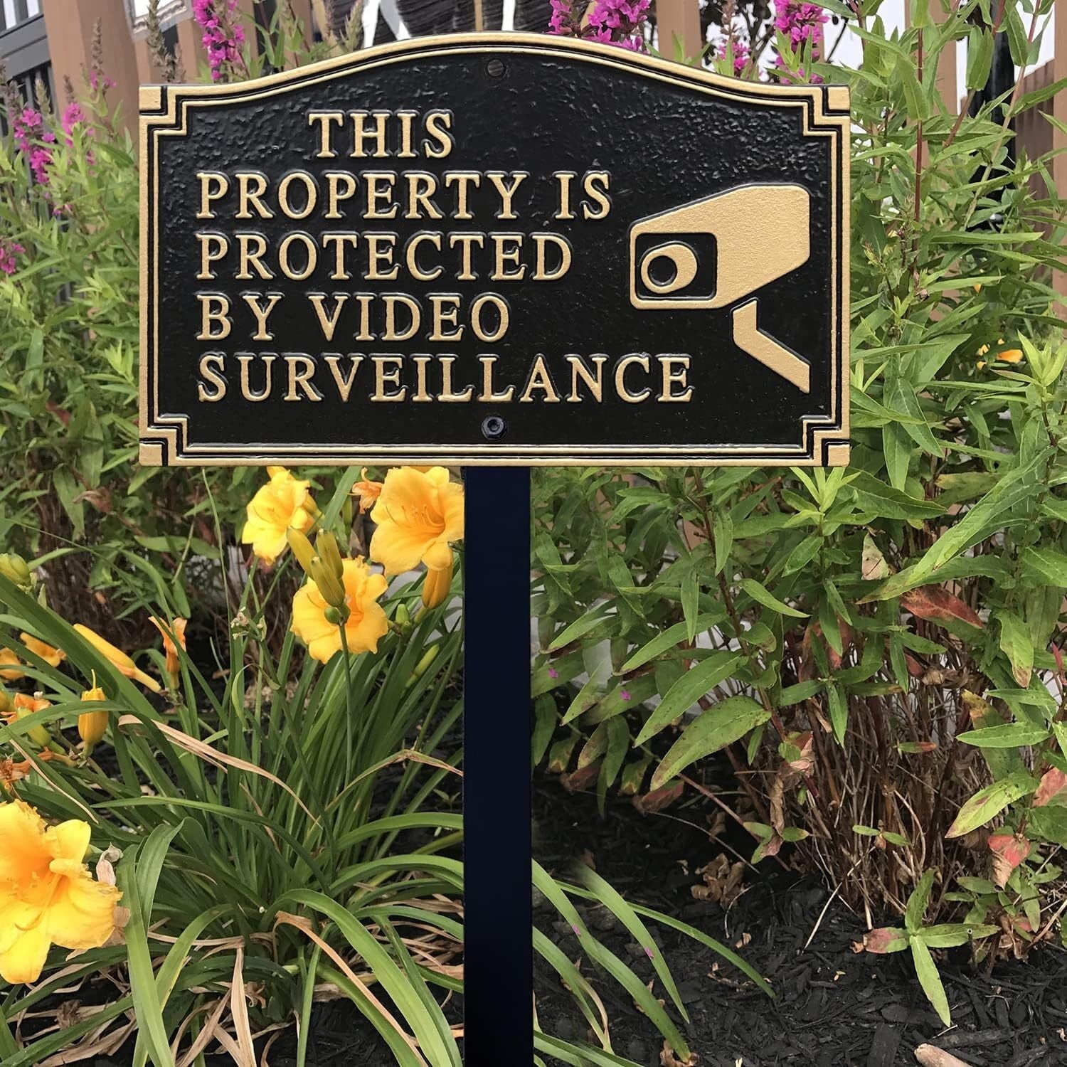 Durable 375 mil Aluminum Garden Sign: Video Surveillance Notice with Lawn Stake