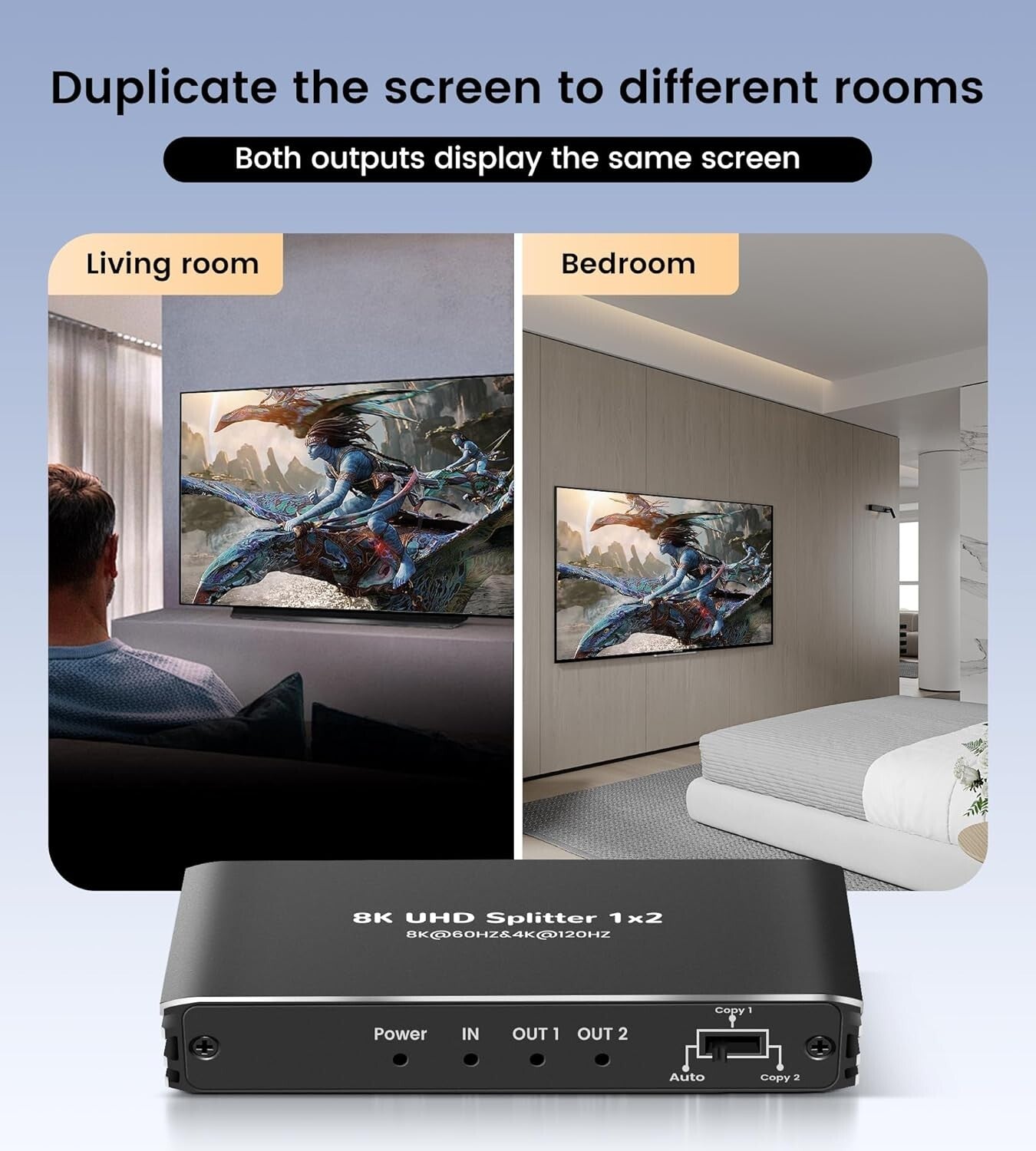 8K HDMI 2.1 Splitter 1 In 2 Out for Mirror Screen - Premium Performance