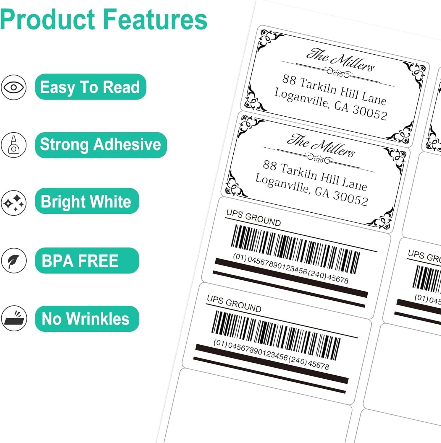 High-Quality 2" x 4" Label Stickers - 500 Sheets for Easy Inkjet/Laser Printing