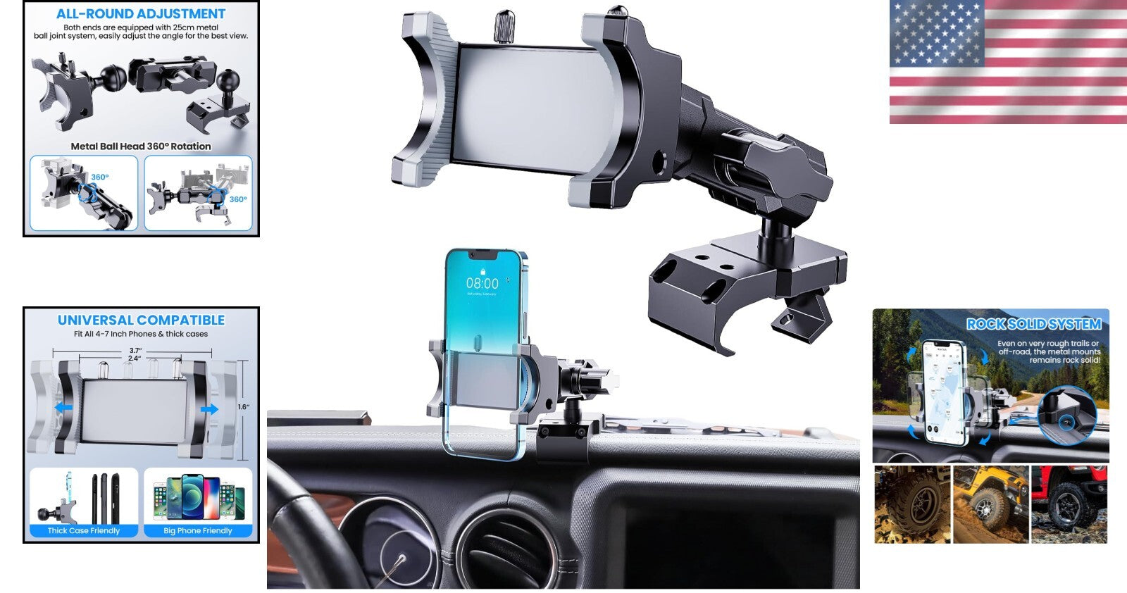 Secure 360° Phone Mount for Jeep Wrangler & Gladiator - Driver Side Convenience