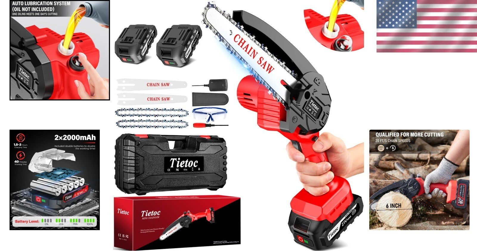 Versatile 6-Inch Mini Chainsaw with Safety Features & 2 All-Day Batteries
