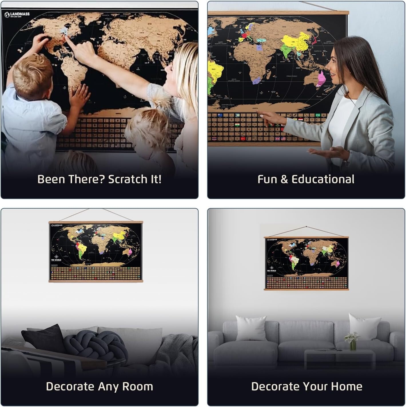 Explore the World - Extra Large Scratch Off Map 36x24 with Elegant Wood Frame