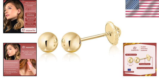 Hypoallergenic Screwback Gold Ball Earrings - Perfect for All Ages & Occasions