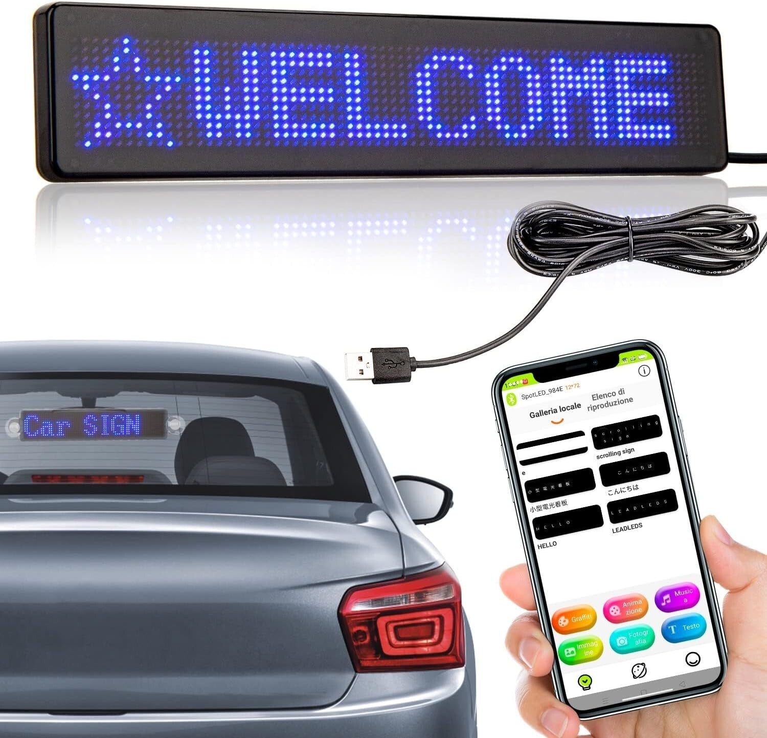 Customizable LED Window Sign - 9" Blue Display for Car, Taxi, Storefront