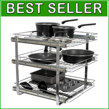 Load image into Gallery viewer, Durable 3-Tier Chrome Kitchen Slide-Out Organizer for Efficient Cookware Storage