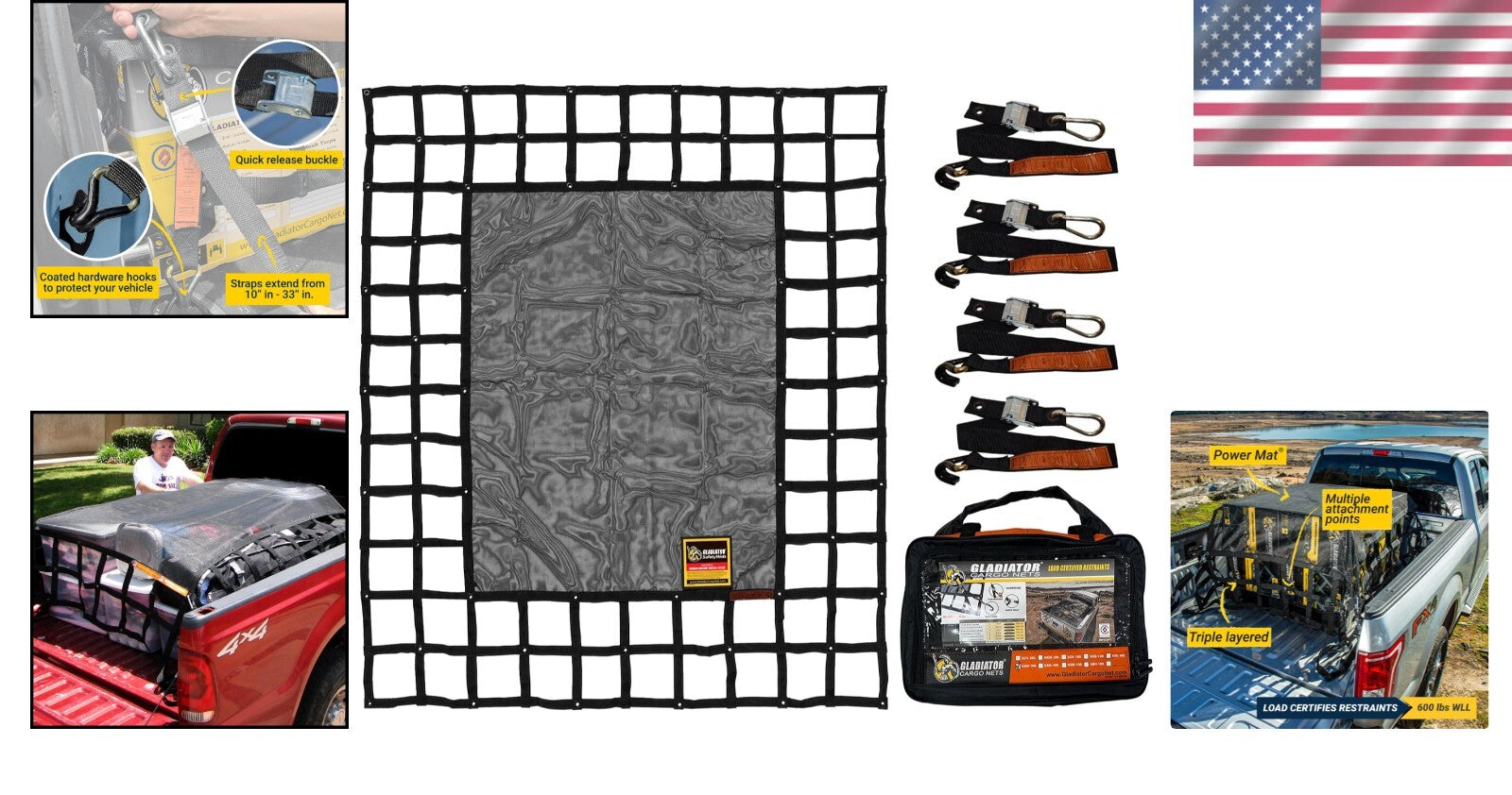 Weatherproof Medium 6.75' x 8' Cargo Net - Ideal for Trucks and Trailers