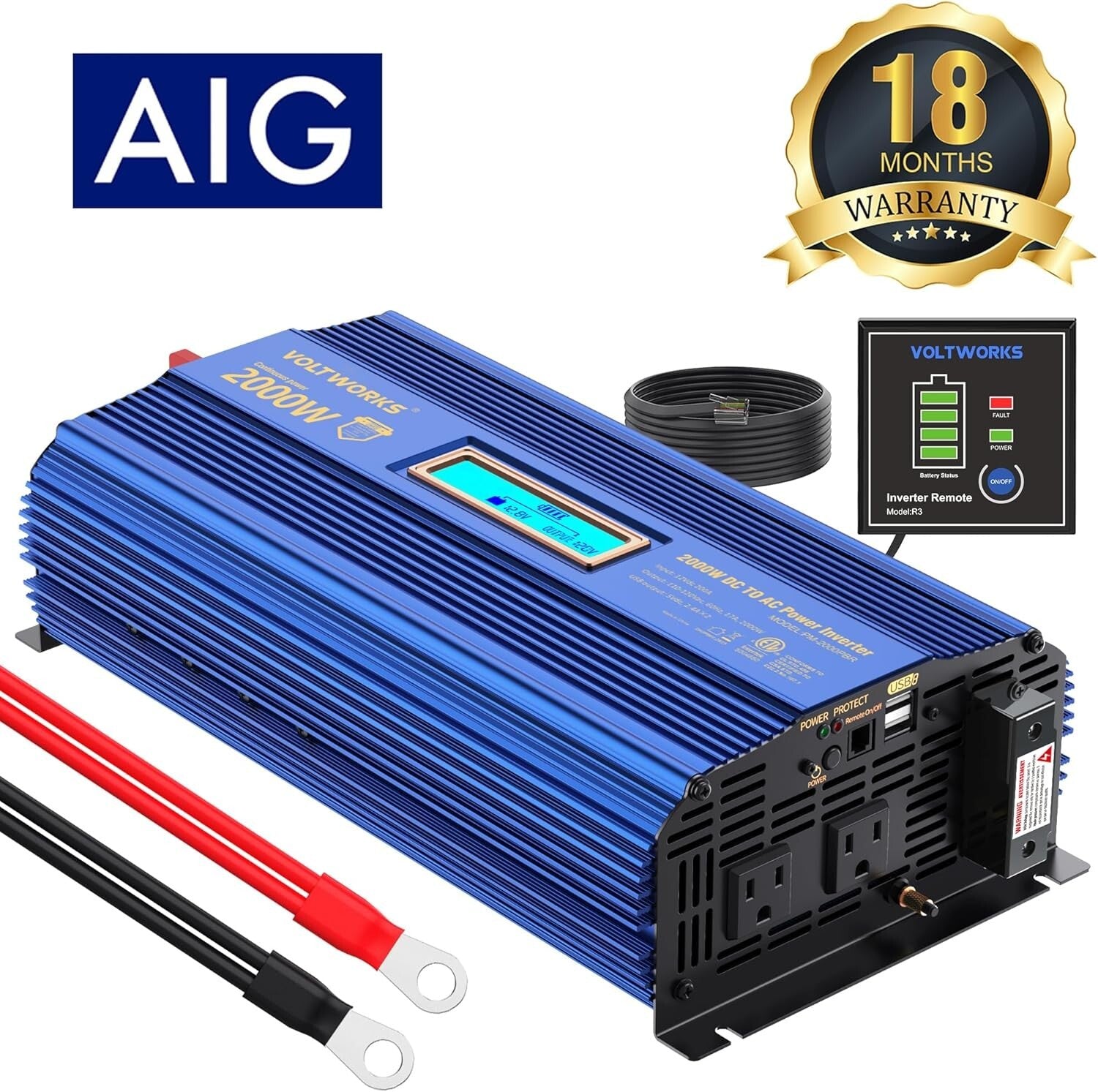 2000W Remote-Controlled Inverter with Dual USB Ports for Outdoor Adventures