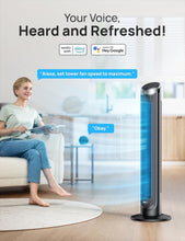 Load image into Gallery viewer, Contemporary Bladeless Tower Fan with Voice Control &amp; 12H Timer, 35dB Quiet
