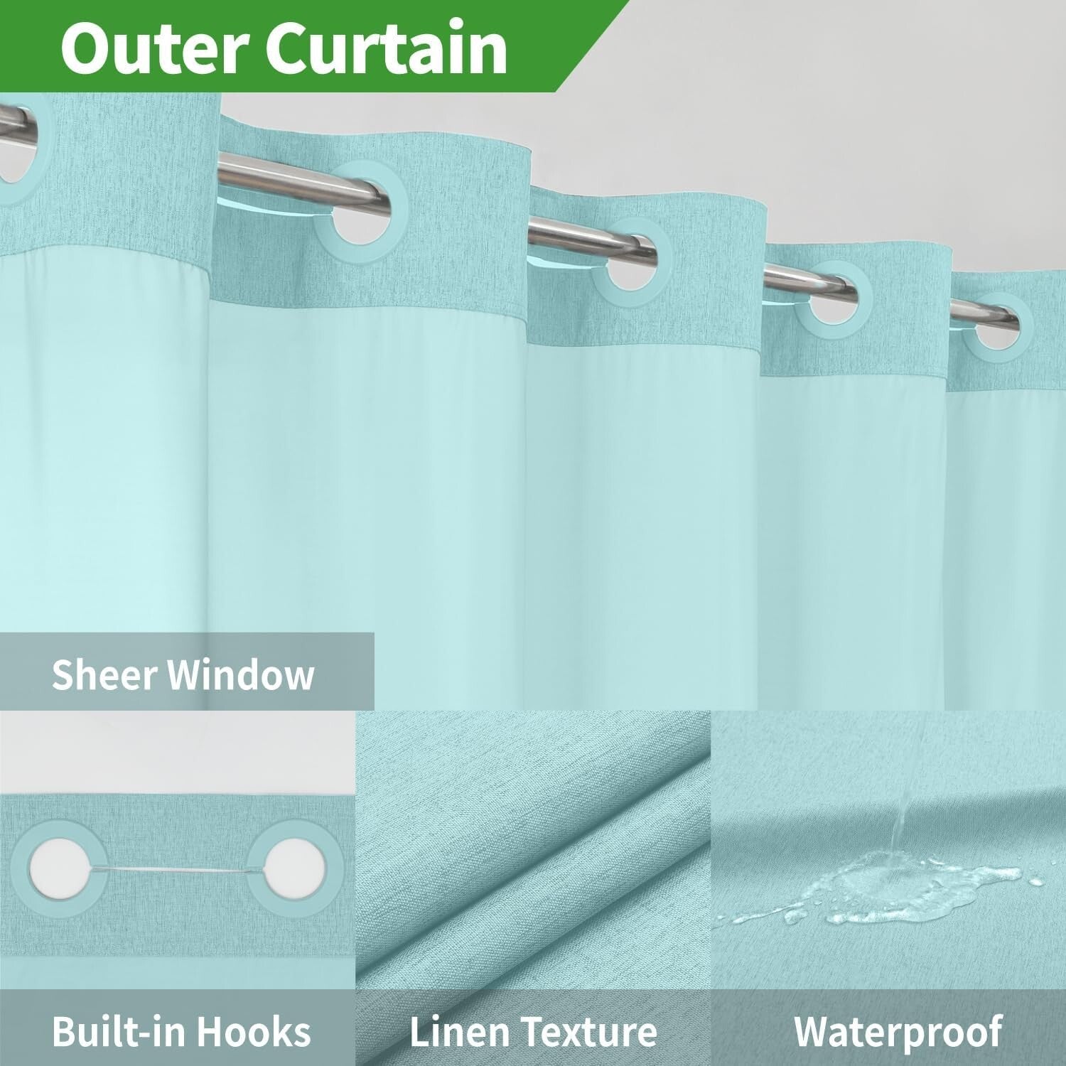 Shop Machine-Washable Linen Style Shower Curtain with Detachable Liner - 71"x86"