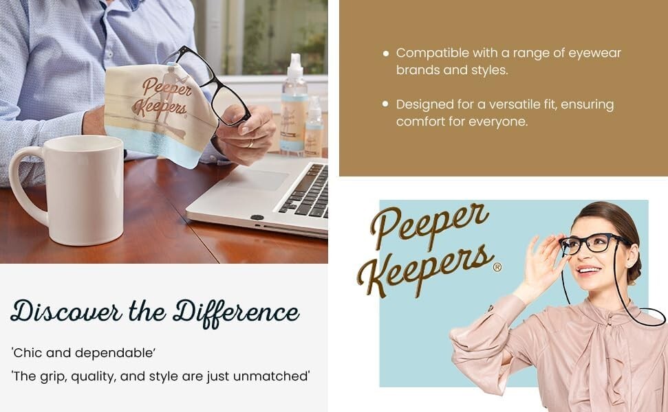 Stylish 12 Pack Adjustable Eyeglass Chains with No-Slip Grips & Microfiber Cloth