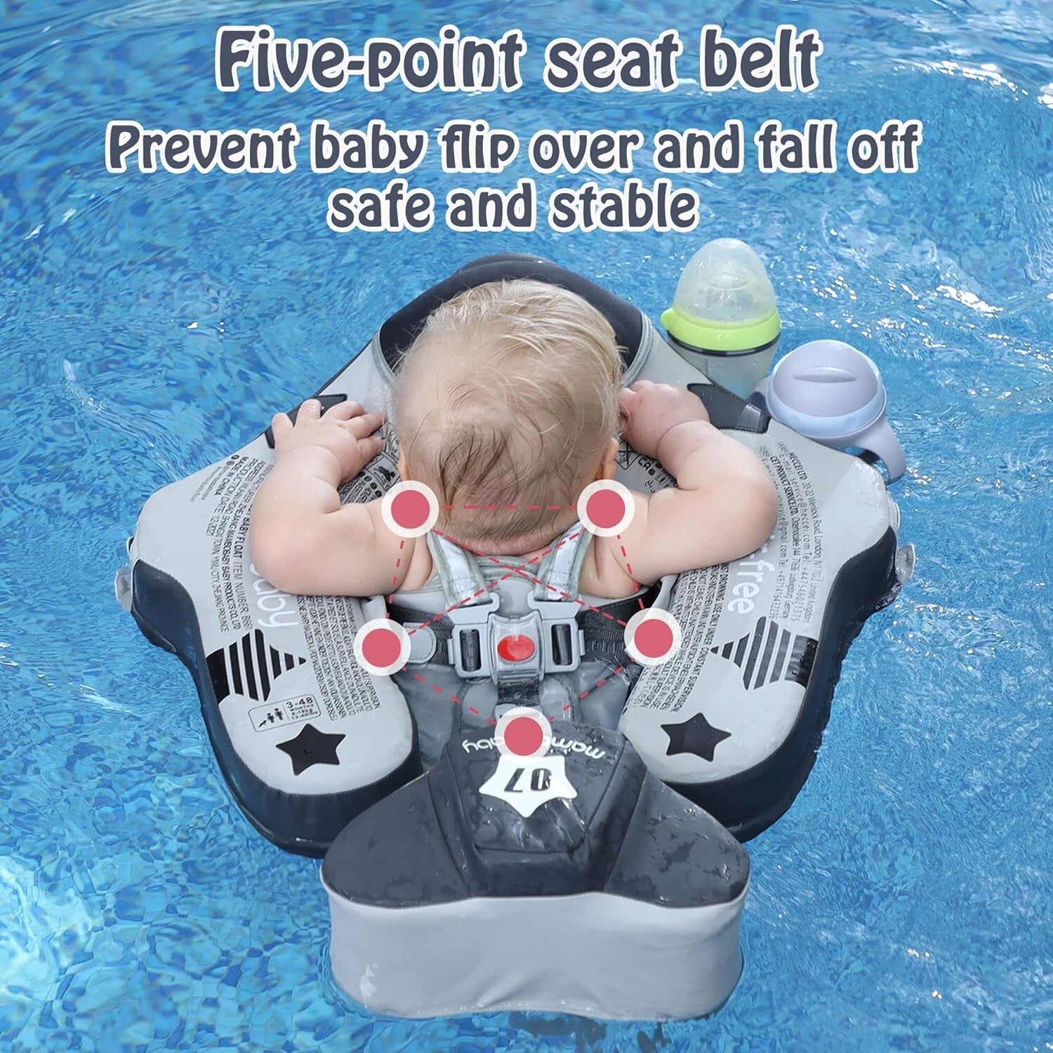 Adjustable Baby Swim Float with UPF Canopy - Perfect for Infants 3-48 Months