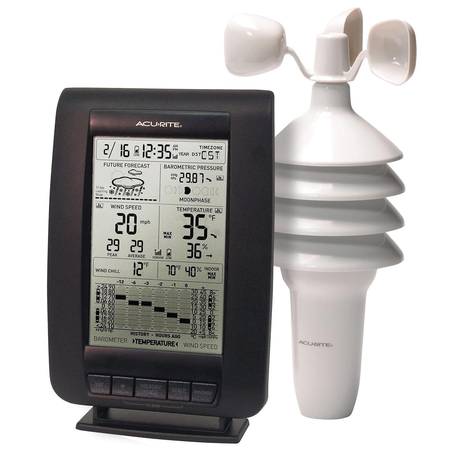 Black Wireless Weather Station with Self-Calibrating Sensor - Indoor/Outdoor Use