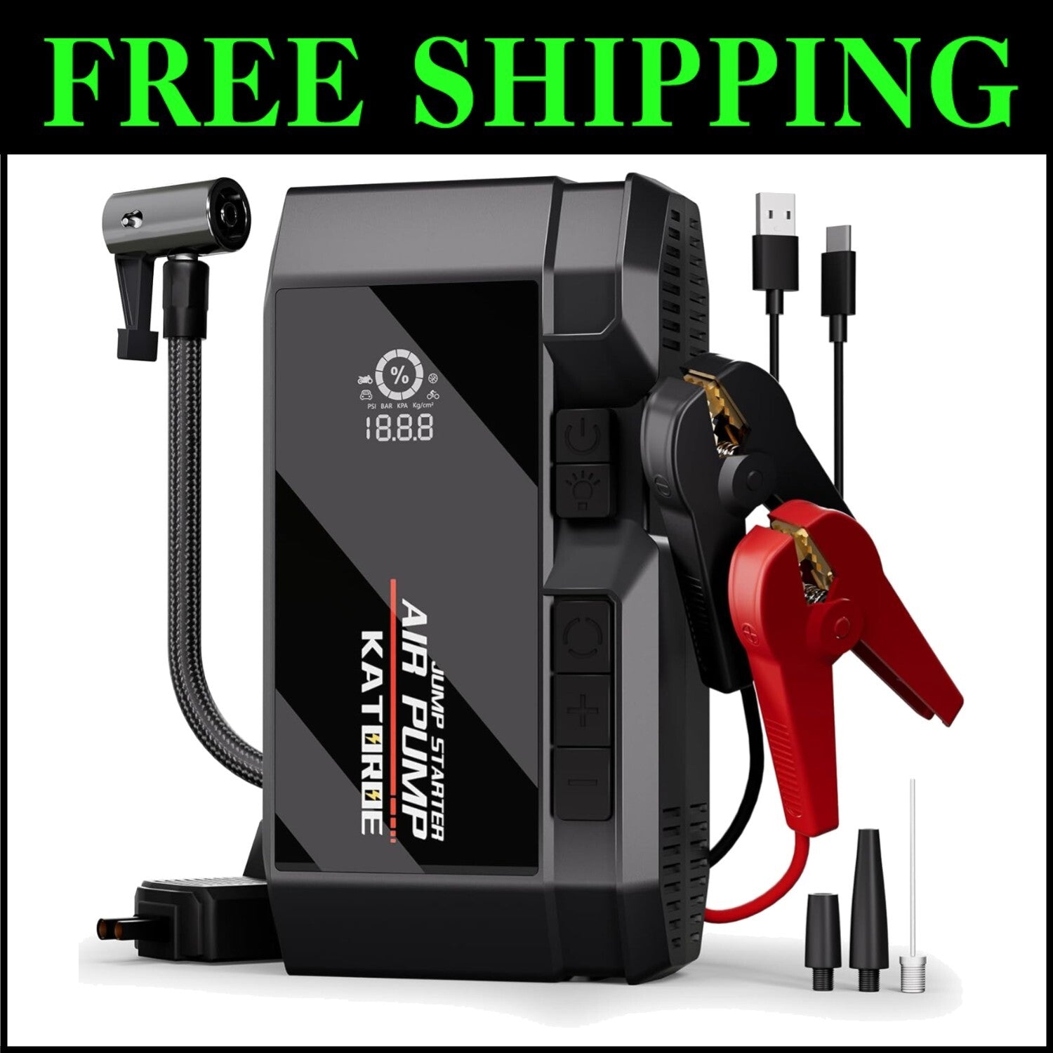 Multi-Function 4500A Portable Jump Starter and Tire Inflator for All Vehicles