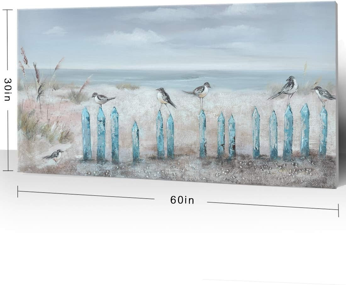 Captivating Hand-Painted 60x30 Beach Art - Ready to Hang Coastal Wall Decor