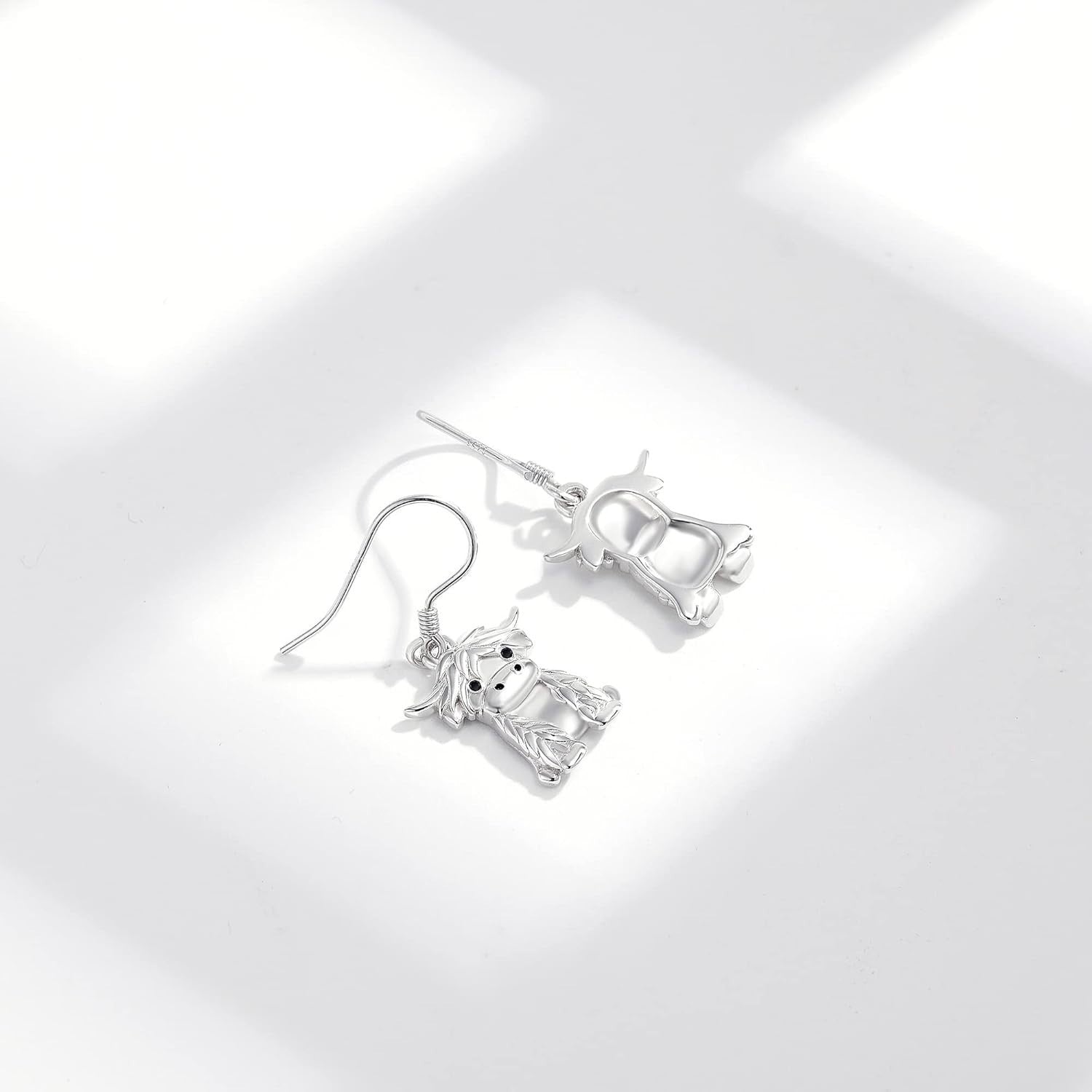 925 Sterling Silver Highland Cow Dangle Earrings - Unique Cow Jewelry for Women