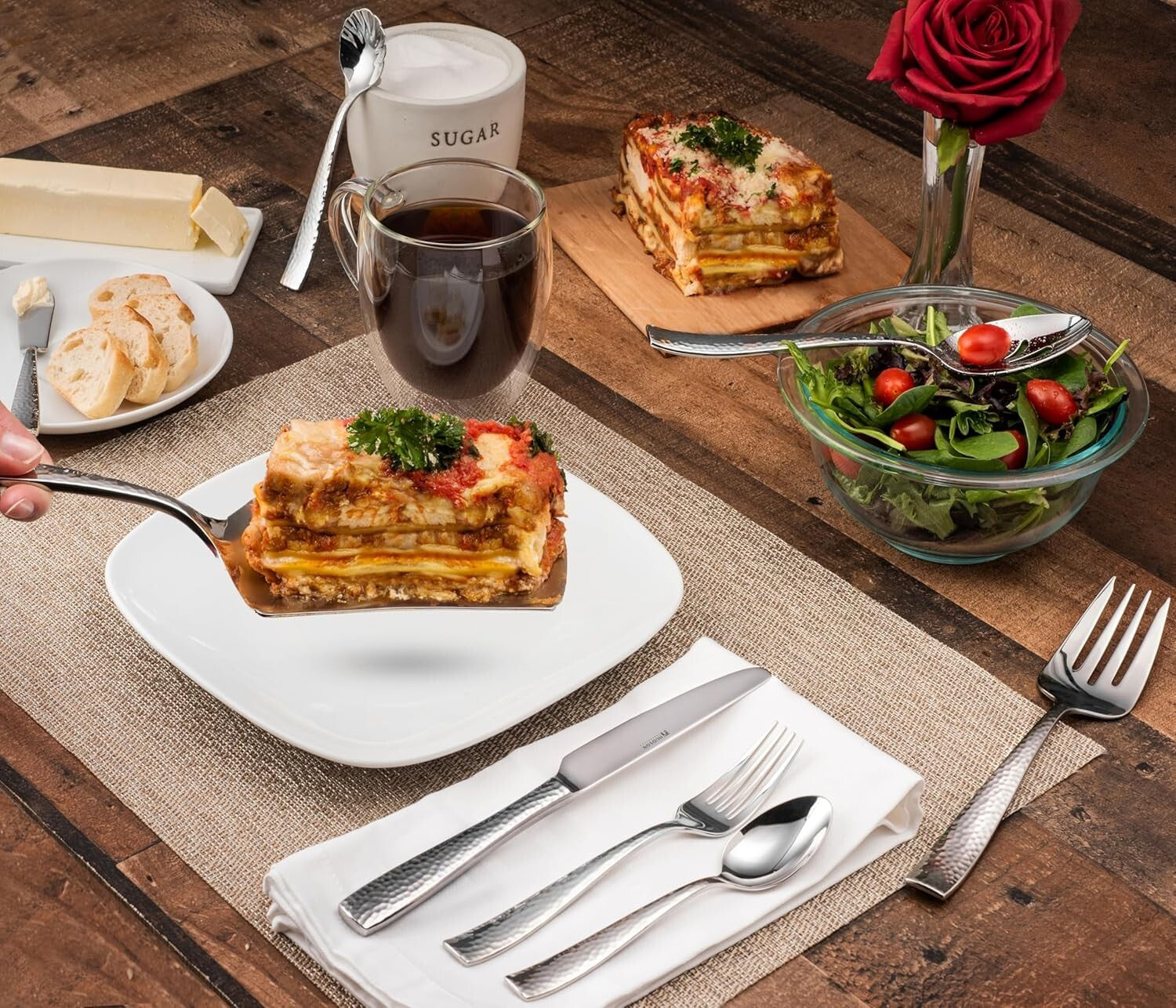 Elegant 8-Piece Hammered Stainless Steel Serving Utensil Set - Dishwasher Safe