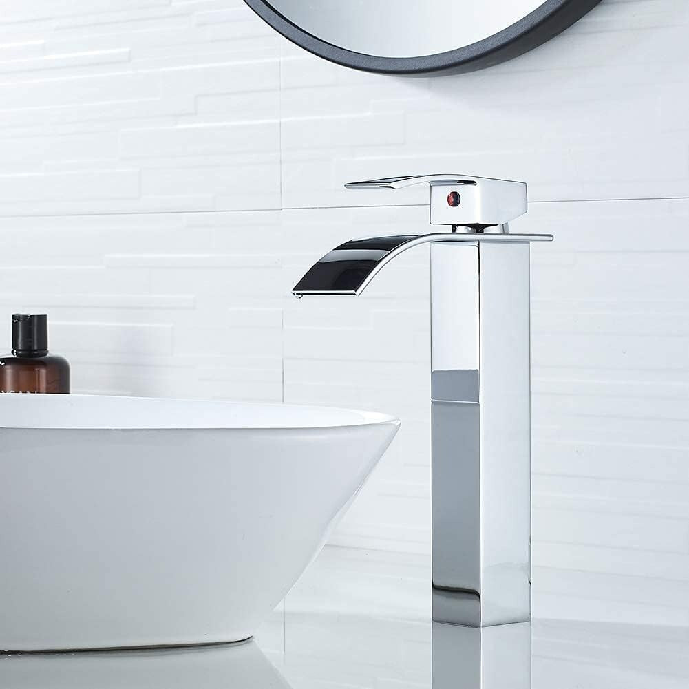 Water-Saving Chrome Bathroom Vessel Sink with Elegant Waterfall Feature