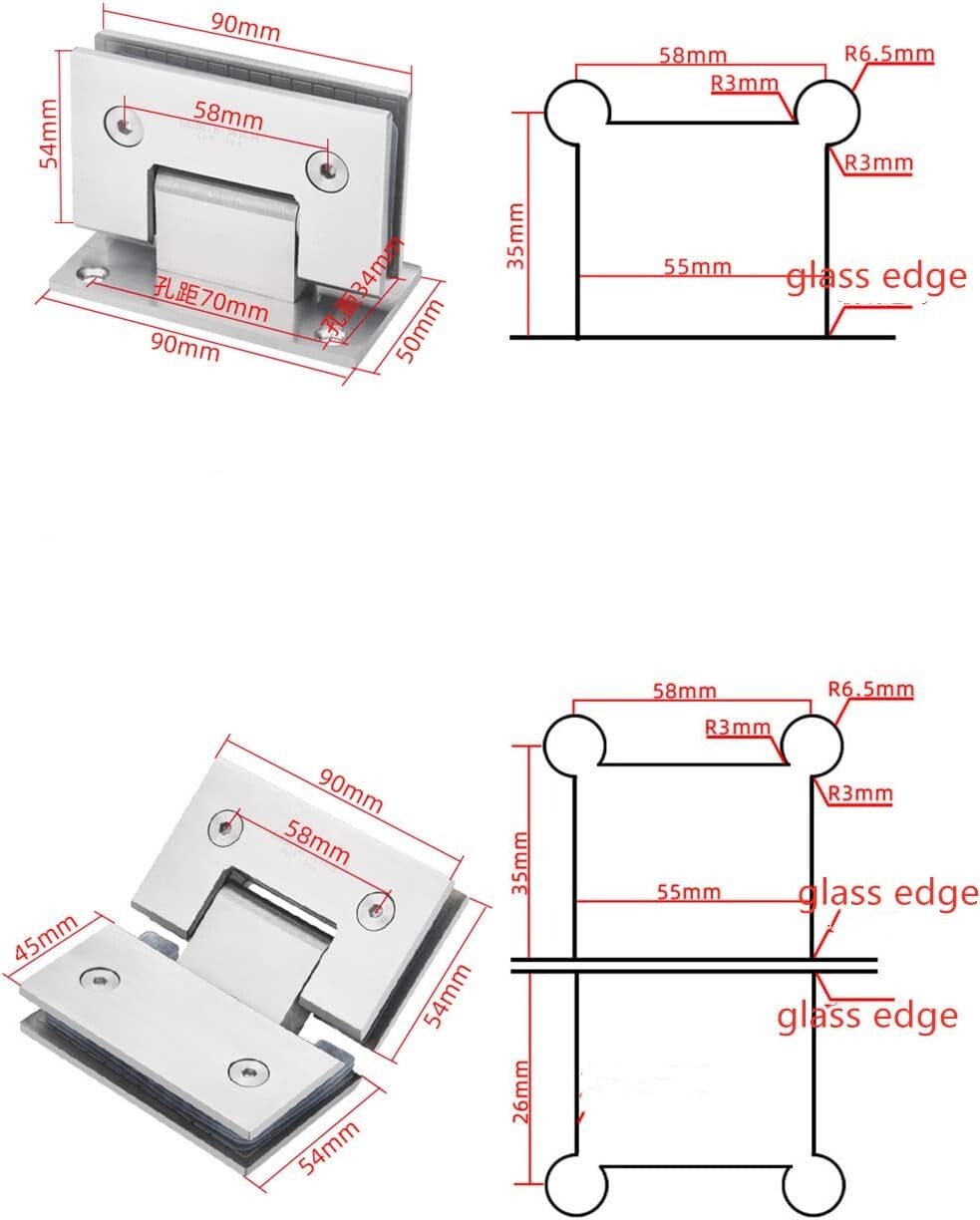 Heavy-Duty 180 Degree Brushed Gold Glass Door Hinges - 2 Pack, 120 lbs Capacity