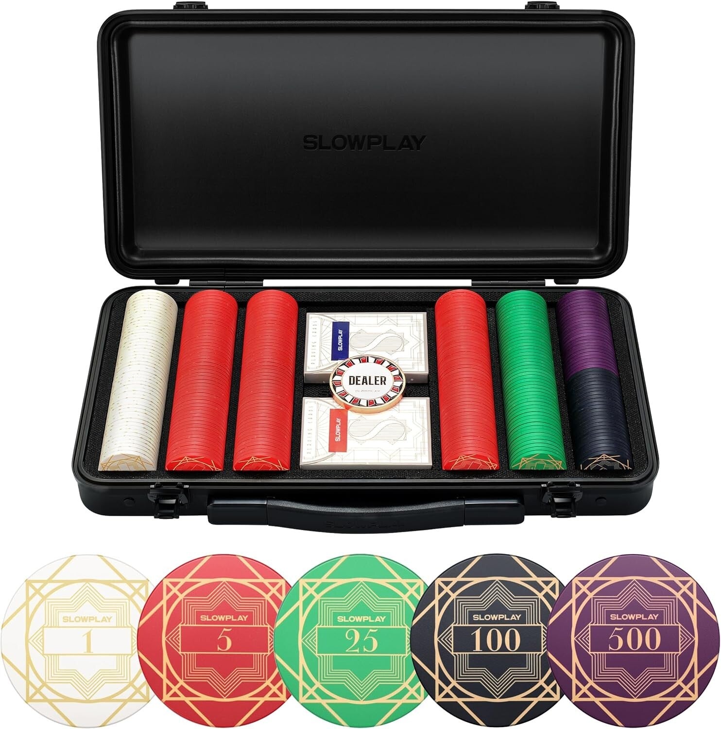High-End 300 PCS Ceramic Poker Chips with Durable German Case & Numbered Values